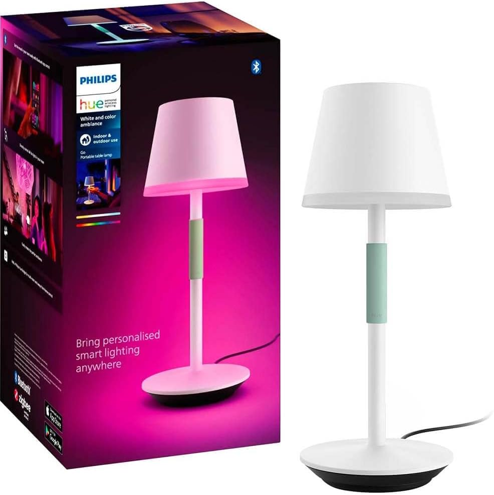 Philips Hue Go Smart Portable Table Lamp, Black - White and Color Ambiance LED Color-Changing Light - 1 Pack - Indoor and Outdoor Use - Control with Hue App or Voice Assistant
