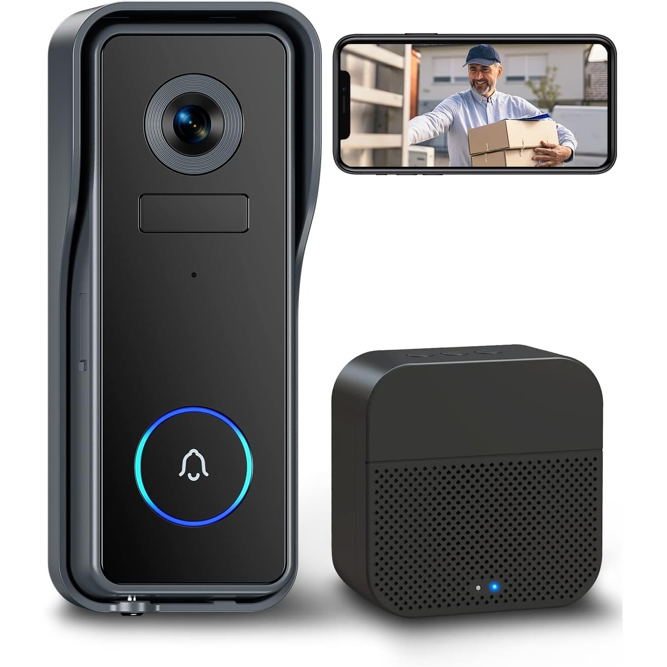 EUKI Wireless Video Doorbell Camera with Chime, Door Bell Ringer Wireless with Camera, 2K HD, Human Detection, Night Vision, 2-Way Audio, IP65