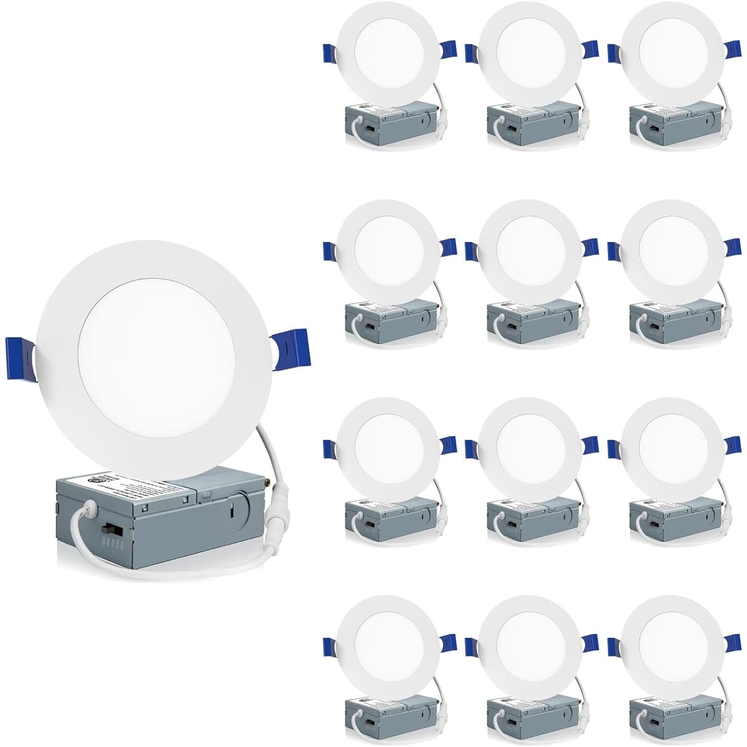 Meconard 12 Pack 6 Inch 5CCT LED Canless Recessed Lighting with Night Light, 2700K/3000K/3500K/4000K/5000K Selectable Ultra-Thin LED Ceiling Lights, 12W=110W, 1050LM, Dimmable Wafer Downlight ETL&FCC
