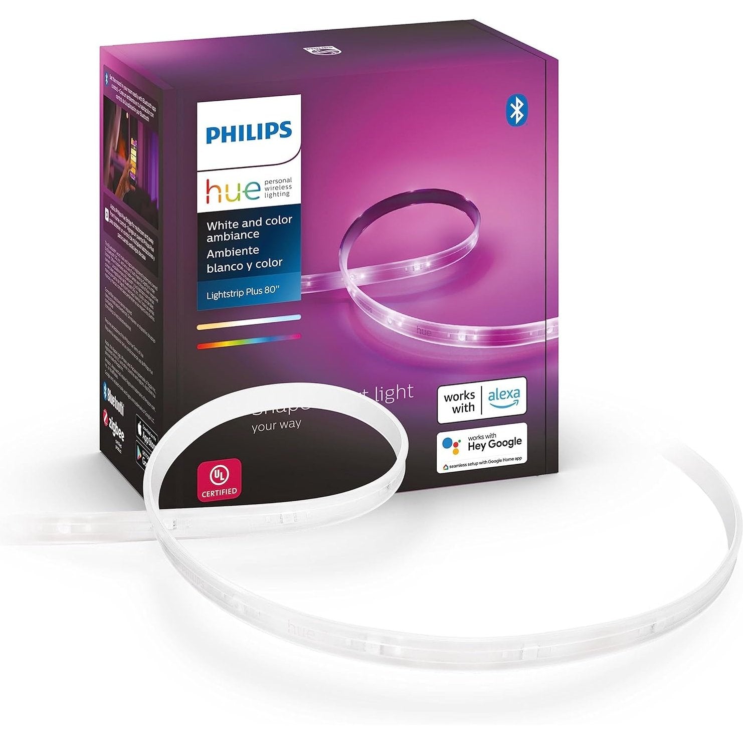 Philips Hue Indoor 6-Foot Smart LED Light Strip Plus Base Kit - Color-Changing Single Color Effect - 1 Pack - Control with Hue App - Works with Alexa, Google Assistant and Apple HomeKit