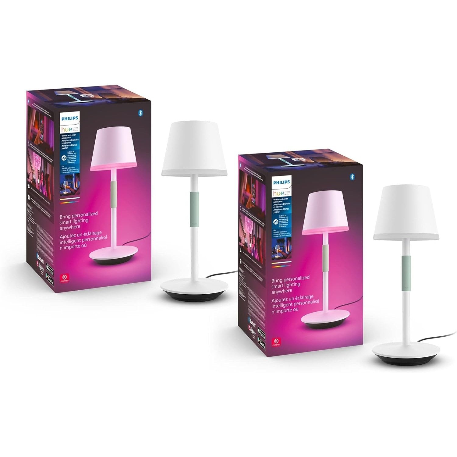 Philips Hue Go Smart Portable Table Lamp, Black - White and Color Ambiance LED Color-Changing Light - 1 Pack - Indoor and Outdoor Use - Control with Hue App or Voice Assistant