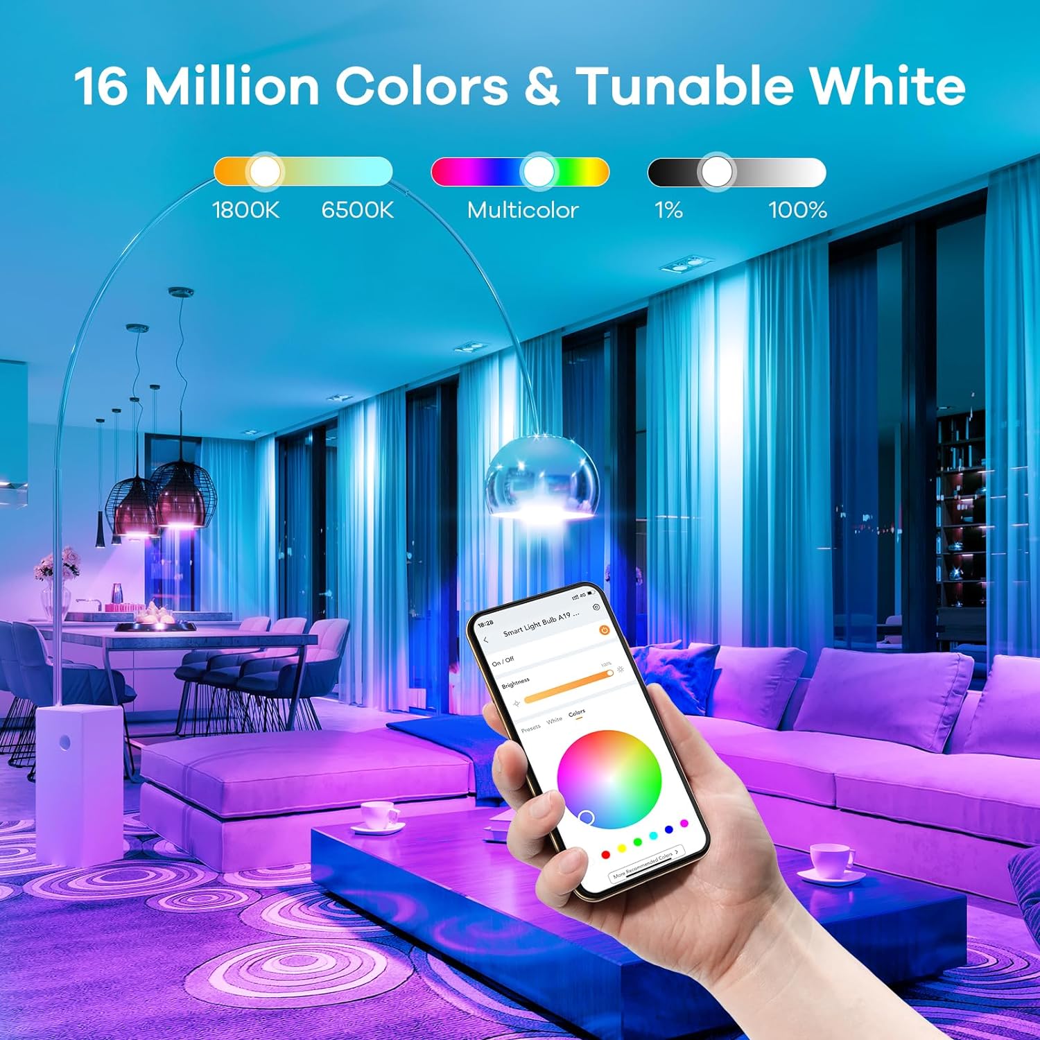 Linkind Smart Light Bulbs, Smart Bulb That Work with Alexa & Google Home, LED Light Bulbs Color Changing, Dynamic Preset Scenes, A19 E26 2.4Ghz RGBTW WiFi Light Bulbs Dimmable 60W, 800 Lumen, 4 Pack