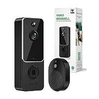 1080P Smart Video Doorbell Included Ring Chime, Wide-Angle Lens, Battery Powered, 2 Way Audio, Night Vision, Human Detection, Security Camera Wireless for Indoor/Outdoor Surveillance